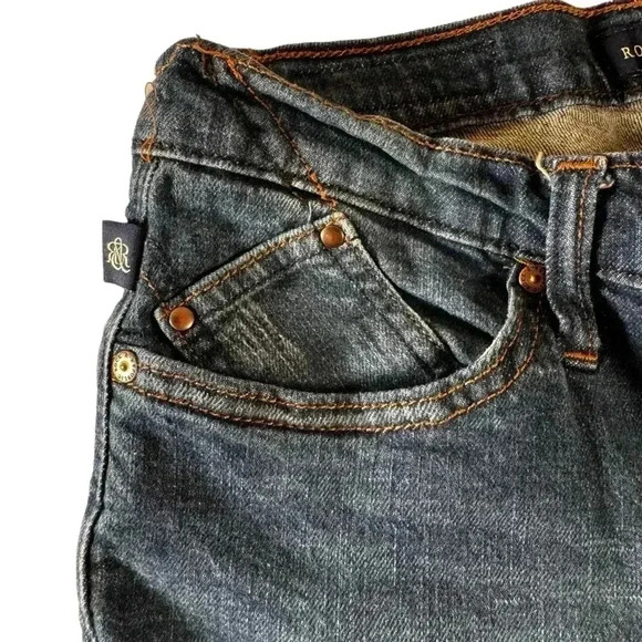 Rock & Republic Kasandra Bootcut Jeans Sz 8M Dark Wash Blue Distressed Studded - Picture 3 of 16